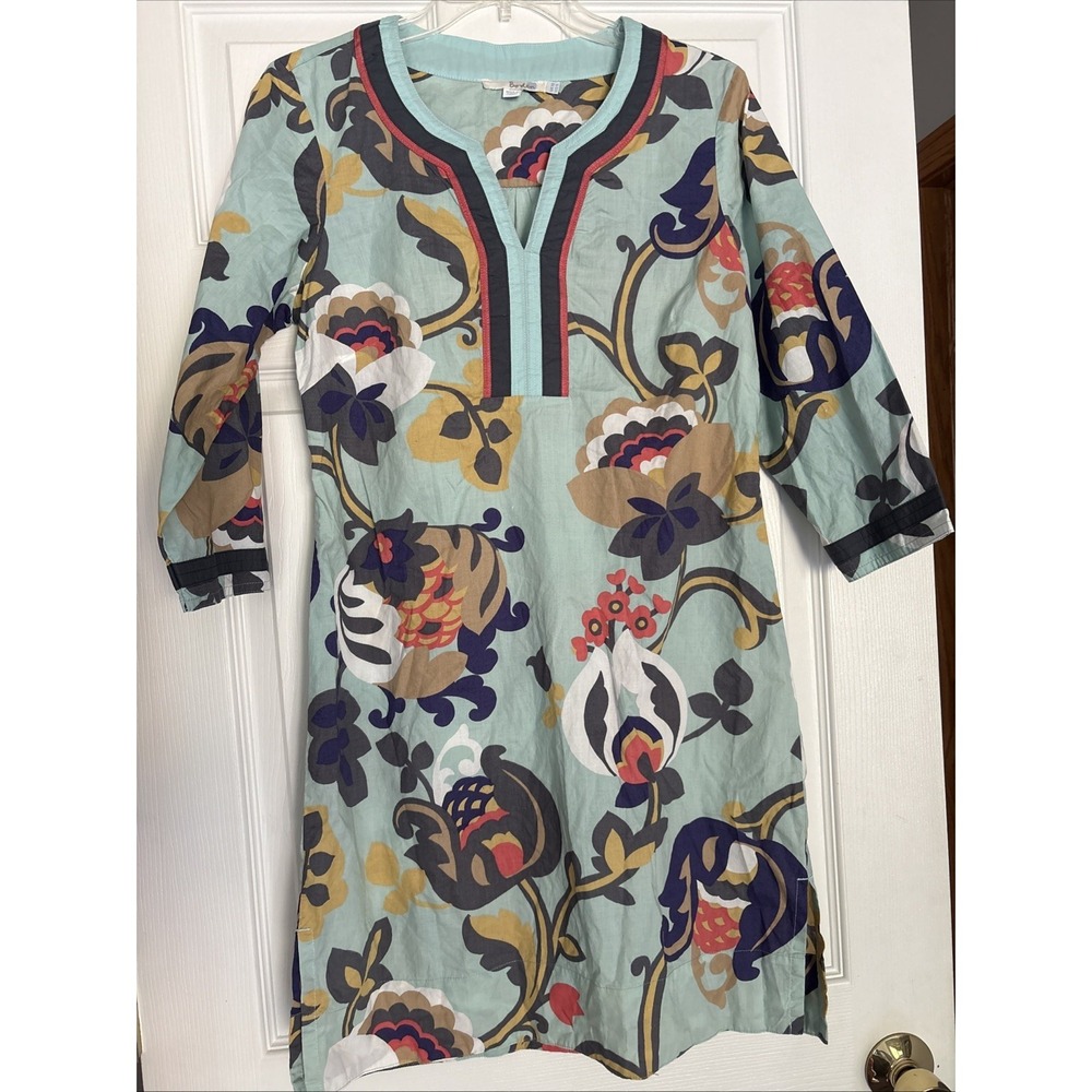Boden Casual Shift Dress Floral Womens 6 Cotton 3/4 Sleeve Swim Cover Up Pull On